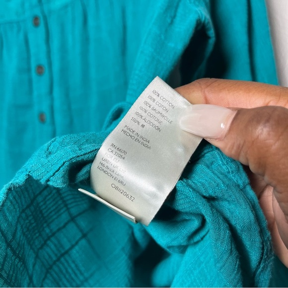 Pilcro Anthropologie Women Top Small Teal Blue Peasant Boho Mila Draped - Picture 6 of 10